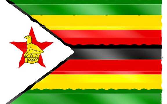 Vibrant and Glossy Illustration of the National Flag of Zimbabwe, Showcasing Its Iconic Colors and the Zimbabwe Bird Emblem