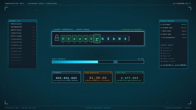 Penetration test password audit simulator interface in progress
