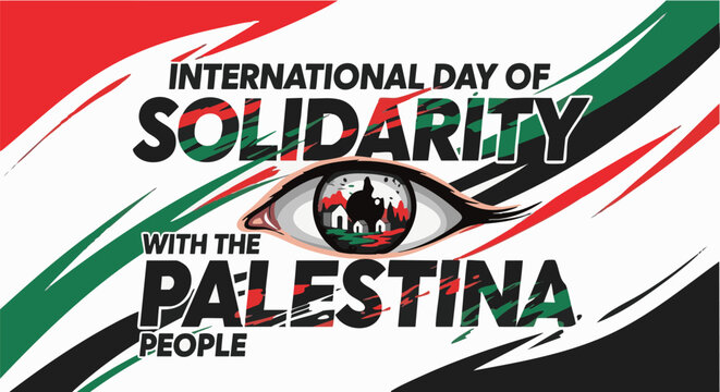 International Day of Solidarity with the Palestinian People awareness poster with eye and flag colors in bold typography for social media
