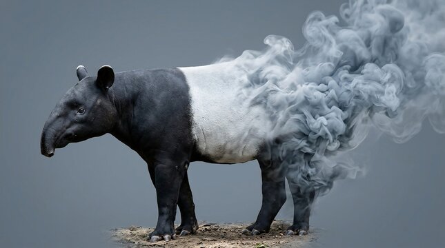 Malayan tapir dissipating into ethereal smoke clouds.