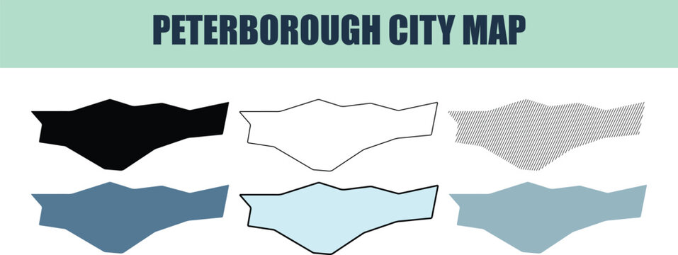 Peterborough City Map outlines in various styles for urban planning and infographic design