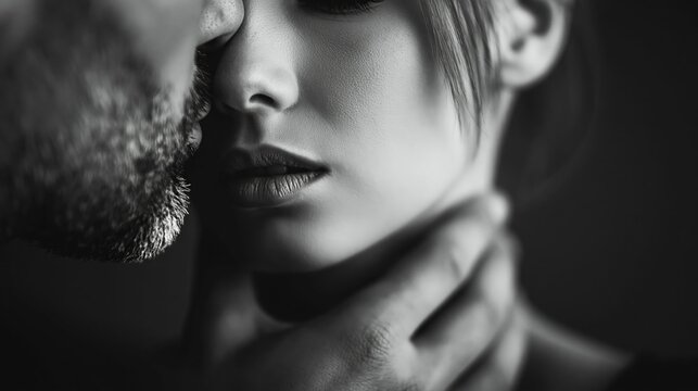 A stubbled lover of a woman: she feels great, pure pleasure. Indulge of a female: she wants him. Passion and desire