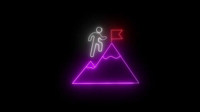 File #: Knickerbocker success icon animation of person on mountain peak with flag.