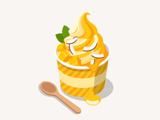 Mango and Coconut Soft Serve Ice Cream with Mint Leaf Topping © Akasha Design