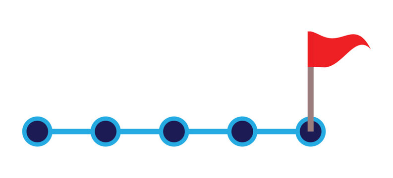 Progress tracking with milestones and completion red flag. Vector illustration
