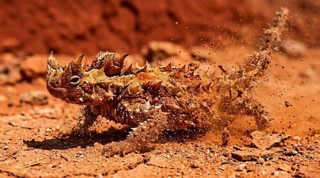 Thorny Devil lizard walking on arid desert ground in Australia.
