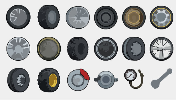 Car Rims Vector Set Including Various Wheel Styles and Designs for Automotive, Car Customization, and Stock Designs