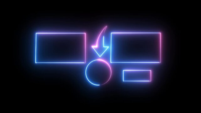 File #: counterclockwise neon line Business hierarchy monogram chart info graphics icon isolated on black background. It is suitable for all kinds of quizzes