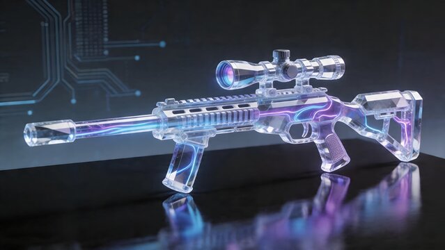 Transparent futuristic rifle with glowing elements