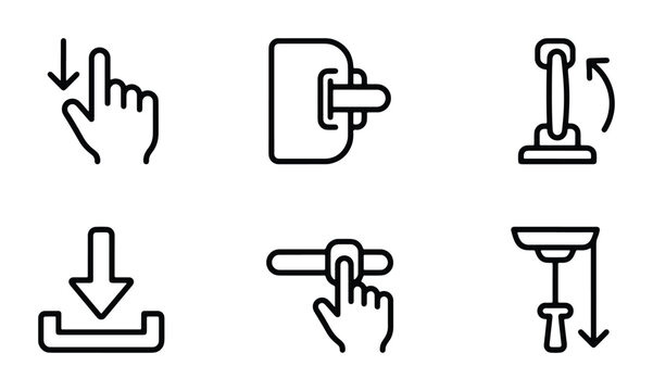 Vector Icon Set: User Interface Controls, Gestures, and Actions for Digital Applications, UI/UX Design Elements, Navigation and Interaction Symbols