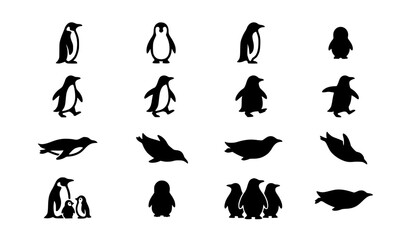Fototapeta premium Penguin Silhouette Collection Arctic Bird Vector Set