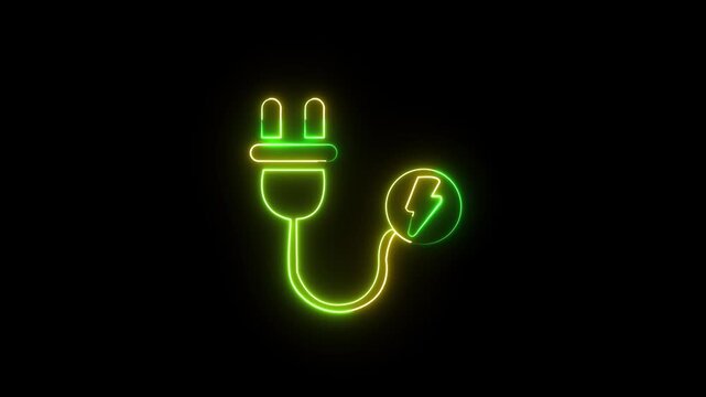 File #: destructibility glowing neon sing charger icon animation green yellow color on black background.