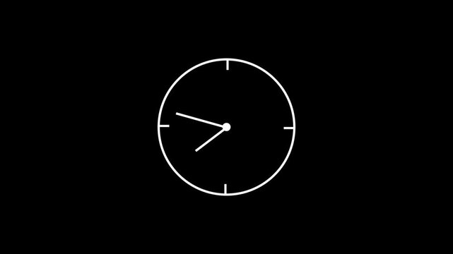 Animated clock. Black watch. Concept of time, deadline. Looped video. Vector illustration isolated on white background.