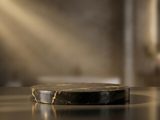 Obraz premium Close-up of clear glass stand with water droplets on wooden surface