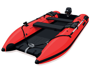Naklejka premium Vsai red inflatable boat with outboard motor ready for water activities