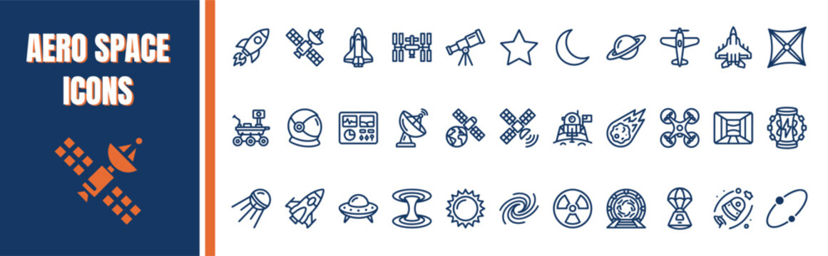 Aero space icons, set of line icons perfect for your creative projects.