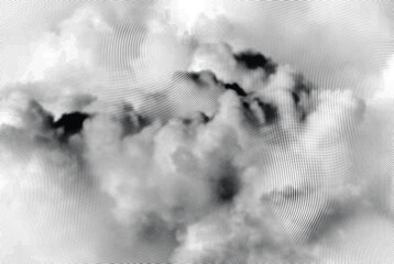 Fototapeta premium Halftone cloud formation with dramatic grayscale texture and atmospheric dot pattern.