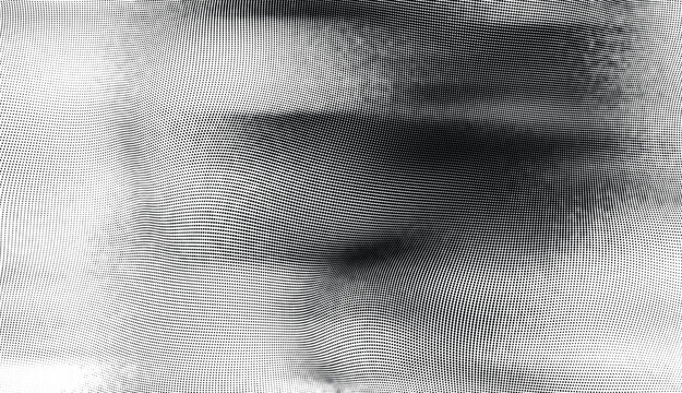 Abstract distorted halftone texture with curved lines on transparent background