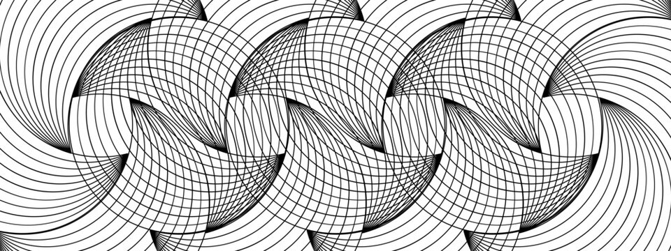 Overlapped circles ornament. Abstract geometric pattern with optical illusion effect. Vector graphic illustration