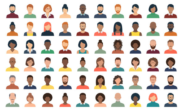 Persons avatar bundle of diverse people heads for social network | Flat vector illustration of multiethnic community user faces