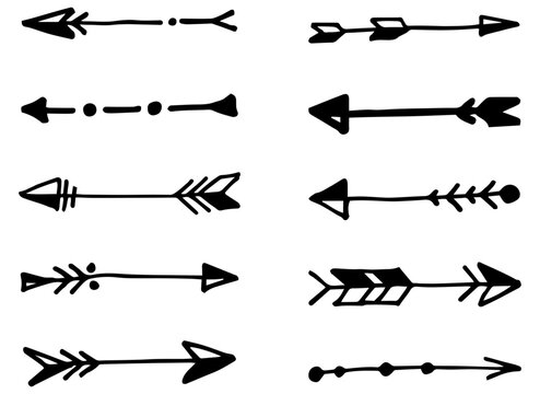 Hand drawn rustic arrow set and tribal decorative pointers collection