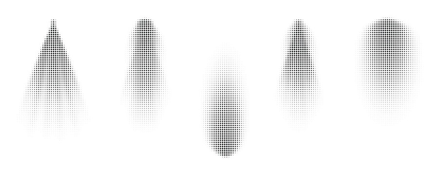 Set of halftone spray paint shapes on transparent background