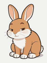 Obraz premium Cute brown rabbit sitting and looking at viewer with a calm expression in a simple cartoon style