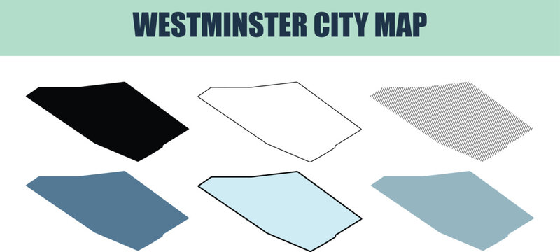 Westminster City Map outlines in various styles and colors for urban planning and real estate presentations