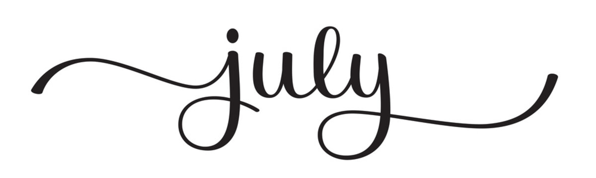 JULY black brush lettering banner on transparent background