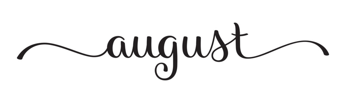 AUGUST black brush lettering banner on transparent background