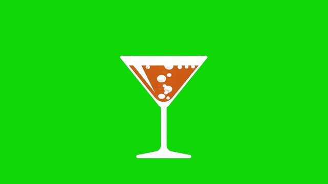 A flat vector illustration of a martini or cocktail glass filled with a bubbling beverage on a solid green background. This simple graphic element is ideal for bar menus, party invitations, and celebr