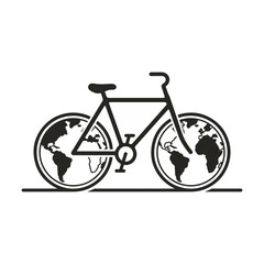 Fototapeta premium Eco-Friendly Bicycle with World Map Wheels Icon