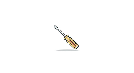 Fototapeta premium A flat lay of a single flathead screwdriver with a brown handle and metal shaft on a plain white background with subtle shadow.