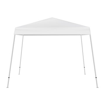 Сanopy tent mockup isolated on white background, frot view. Vector template for event branding, outdoor advertising and trade show design presentation