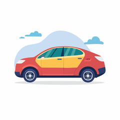 Obraz premium Red and Yellow Sedan Car Illustration
