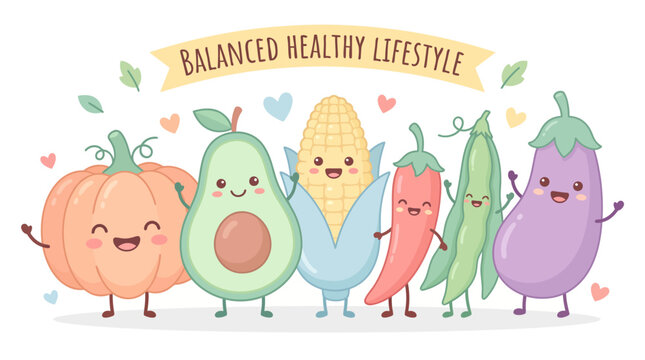 Funny Smiling Food Characters Chili Eggplant Green Beans Cute Design