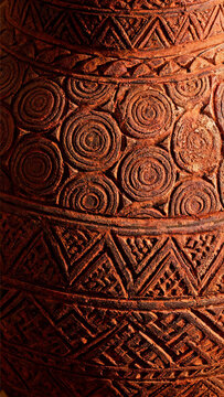 Ancient Indus Valley Terracotta Pattern Texture with Geometric Clay Motifs, Earthy Red Mobile Wallpaper Background