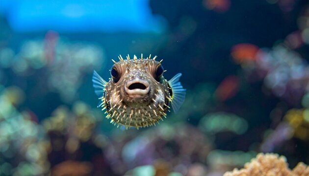 Puffer fish swimming in ocean water.