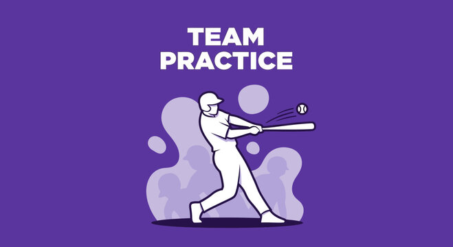 Baseball Player Swinging Bat During Practice, Vector Illustration Baseball Sport Design Concept