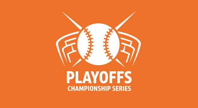 Baseball Playoff Championship Series Logo Design on Vibrant Orange Background Illustration