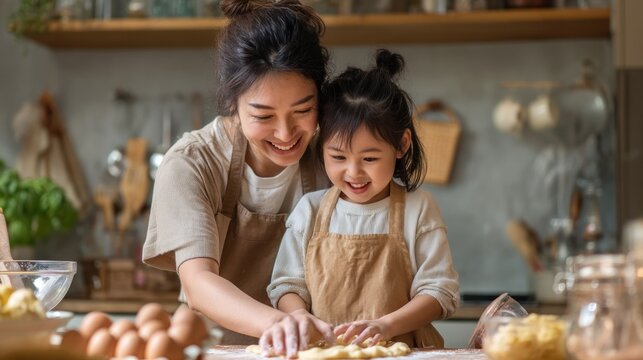 Happy mother daughter baking