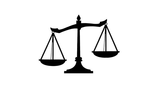 A minimalist black silhouette of the balance scales of justice isolated on a white background. This clean 2D vector graphic provides a modern, universal symbol for law, comparison, and decision-making