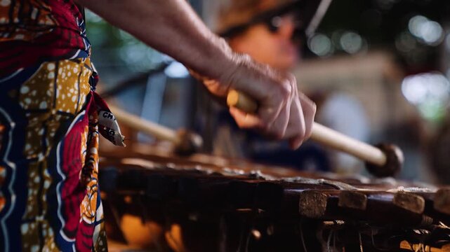 Afrikanisches Holz Xylophon bei Live Konzert gespielt