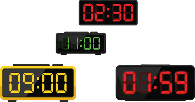 Digital alarm clock display vector illustration set