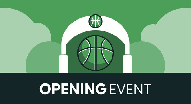 Basketball Opening Event Announcement, Green Aesthetic, Sports, Banner Element, Modern Design