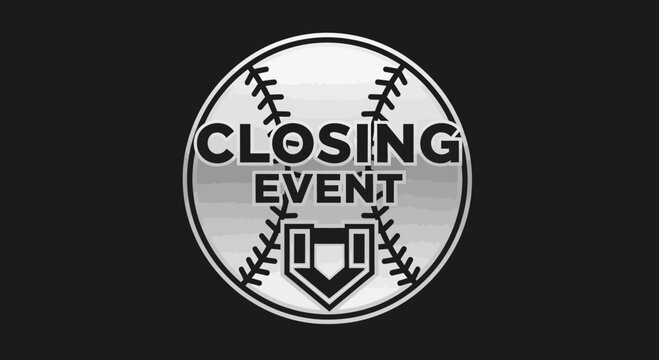 Baseball Themed Closing Event Announcement in Attractive Design on Black Background Graphic