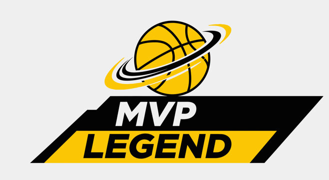 Basketball Emblem Design With MVP Legend Text on Yellow and Black Graphics