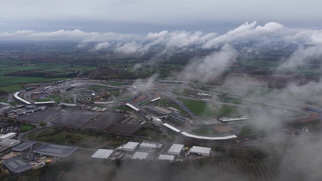 Aerial view of brands hatch race circuit on a cloudy day