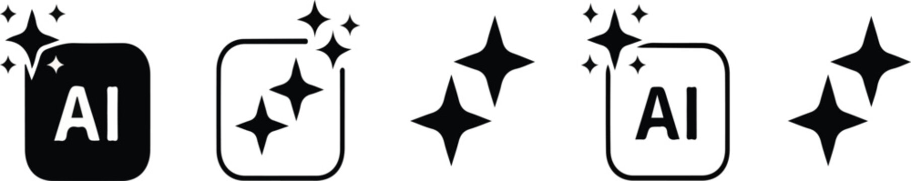 AI generate icon set ai, Artificial intelligence symbol, sparkle star with square button, Generate symbol for application and web.eps