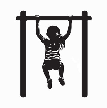 Child Girl Hanging From Monkey Bar Silhouette Vector On White Background